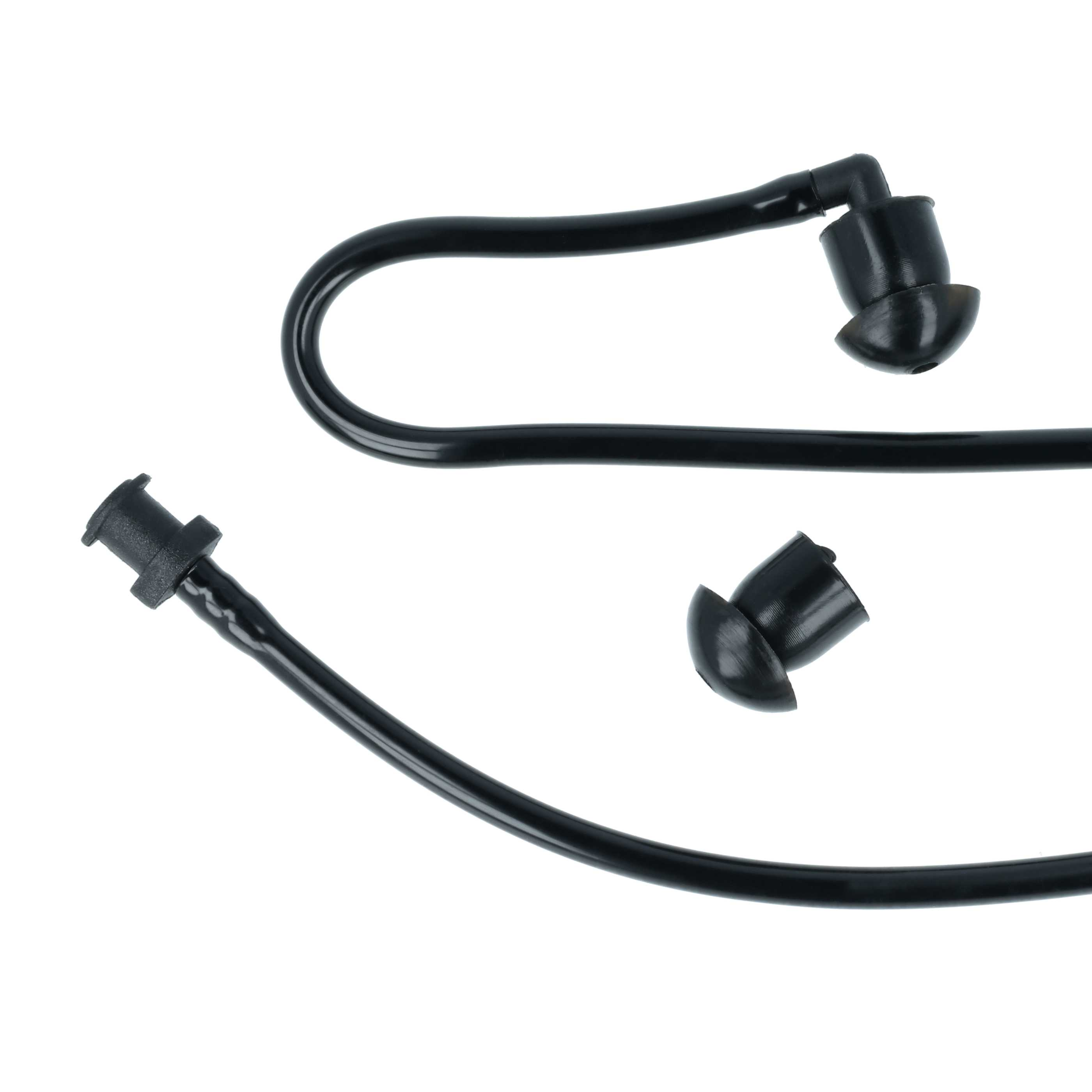 Schwarze Ohrhörer-Kabel mit zwei Ohrstöpseln und einem Anschlussstück.