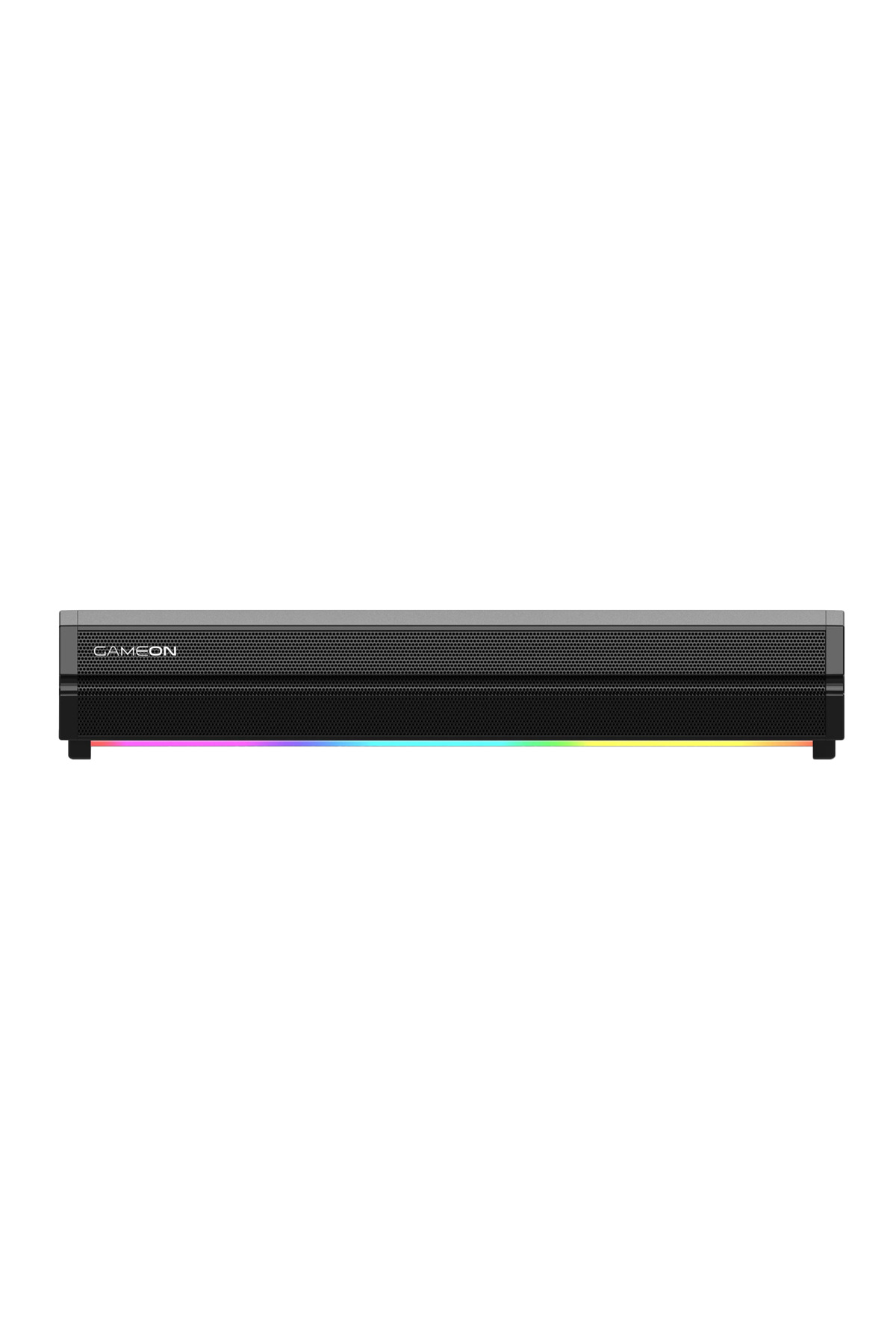 Cameon logolu, RGB aydınlatmalı gri hoparlör.