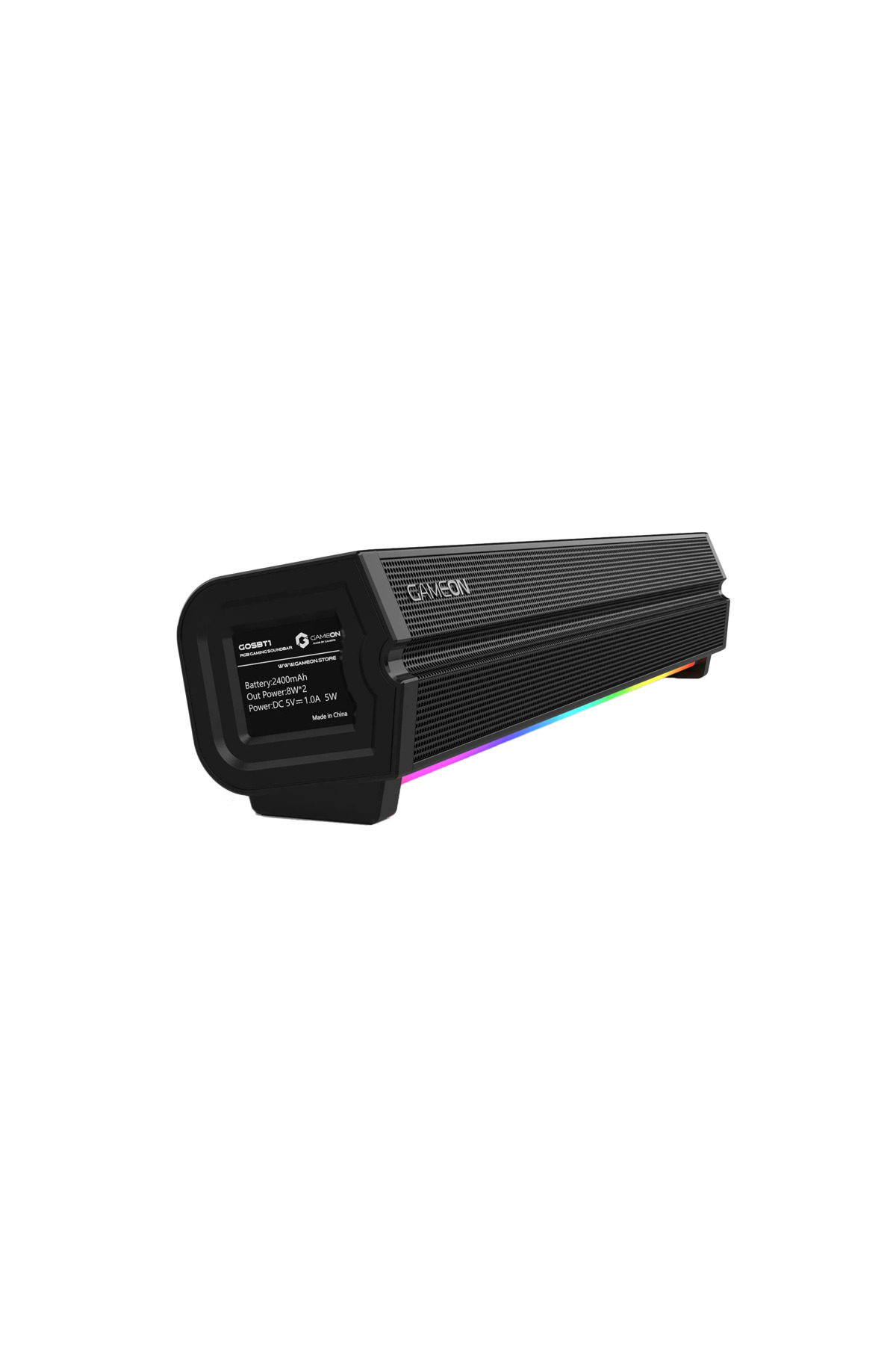 RGB aydınlatmalı siyah oyuncu ses çubuğu ve teknik detaylar.