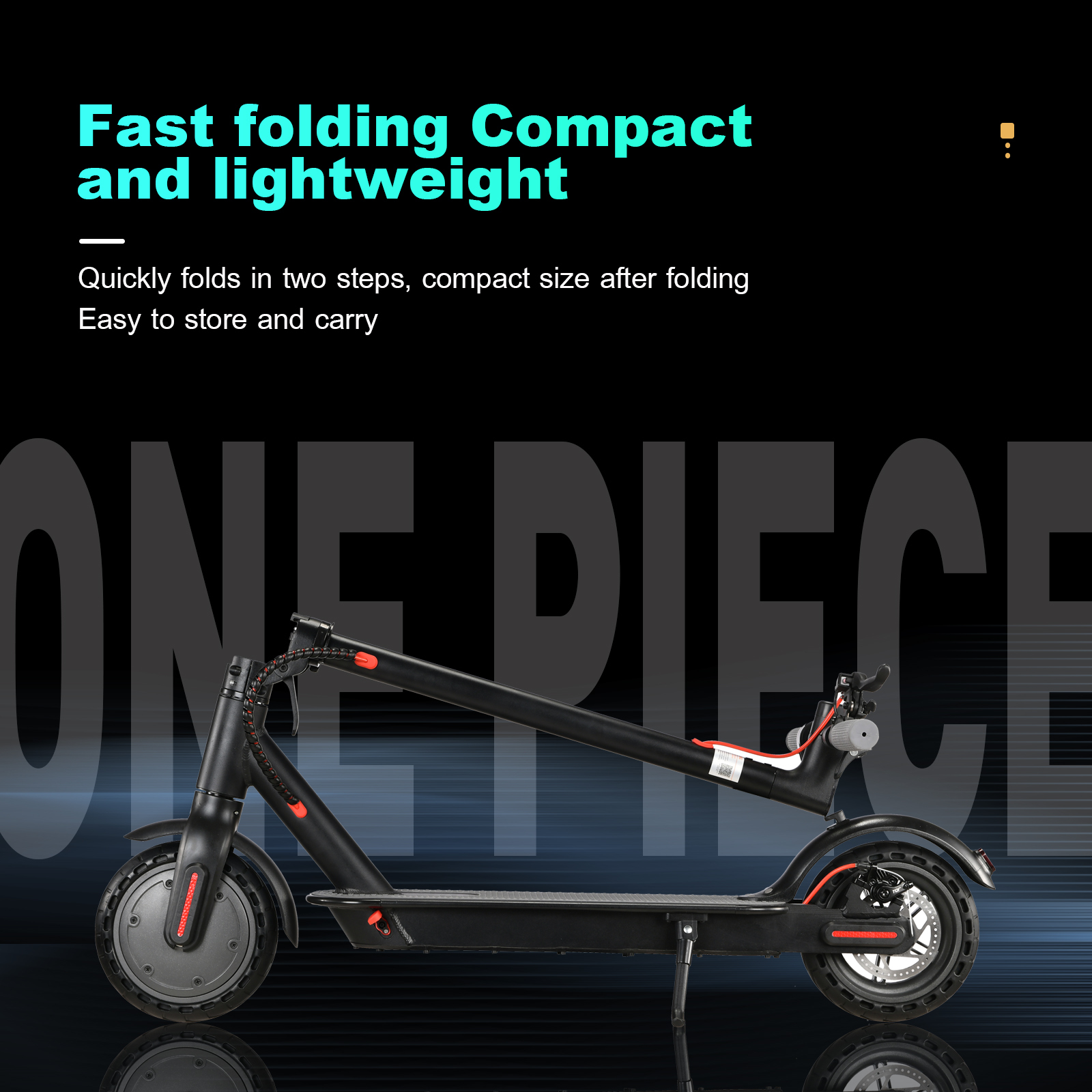 Czarna hulajnoga elektryczna z czerwonymi akcentami, przeznaczona do szybkiego składania.
