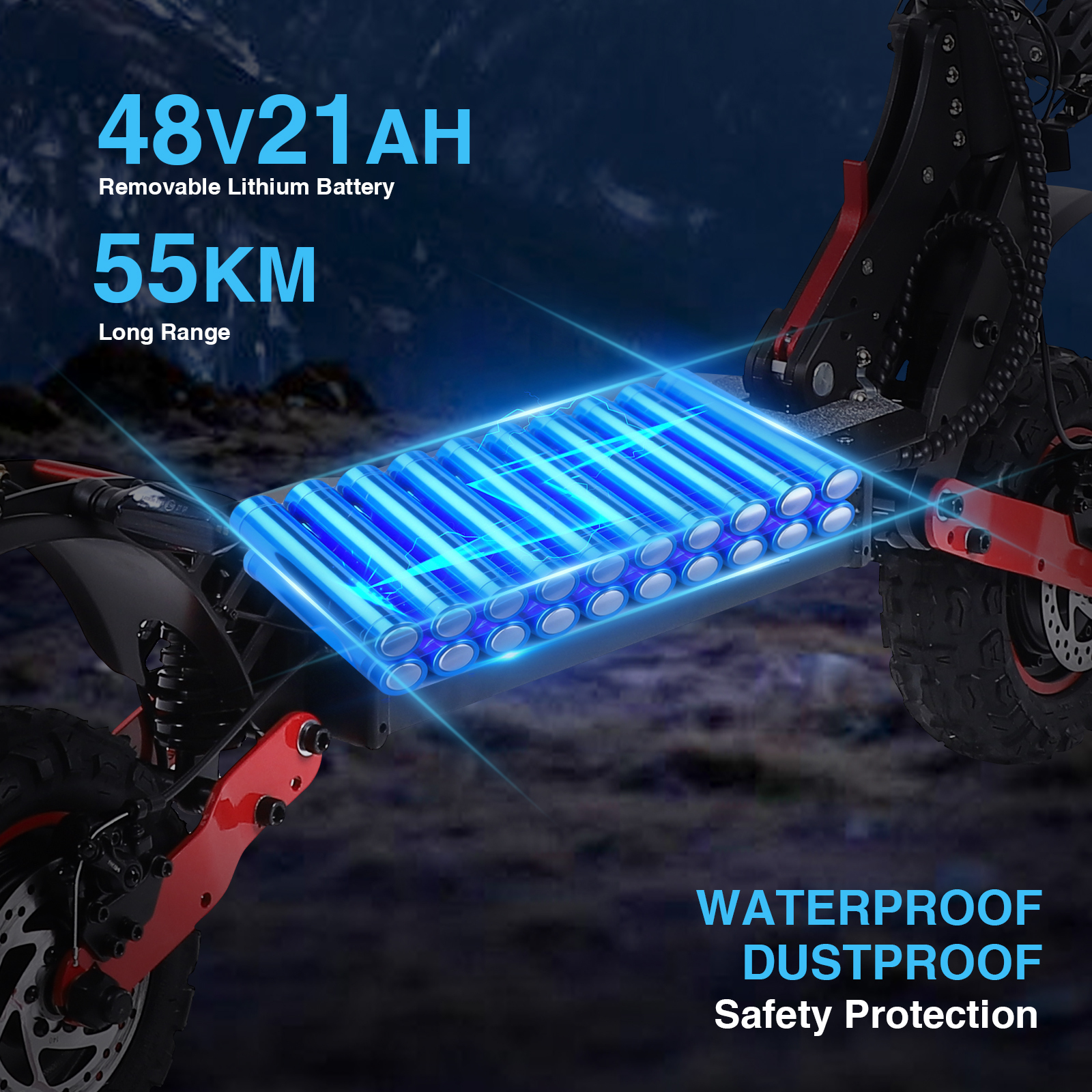 Hulajnoga elektryczna z baterią 48V 21AH, zasięg 55 km.