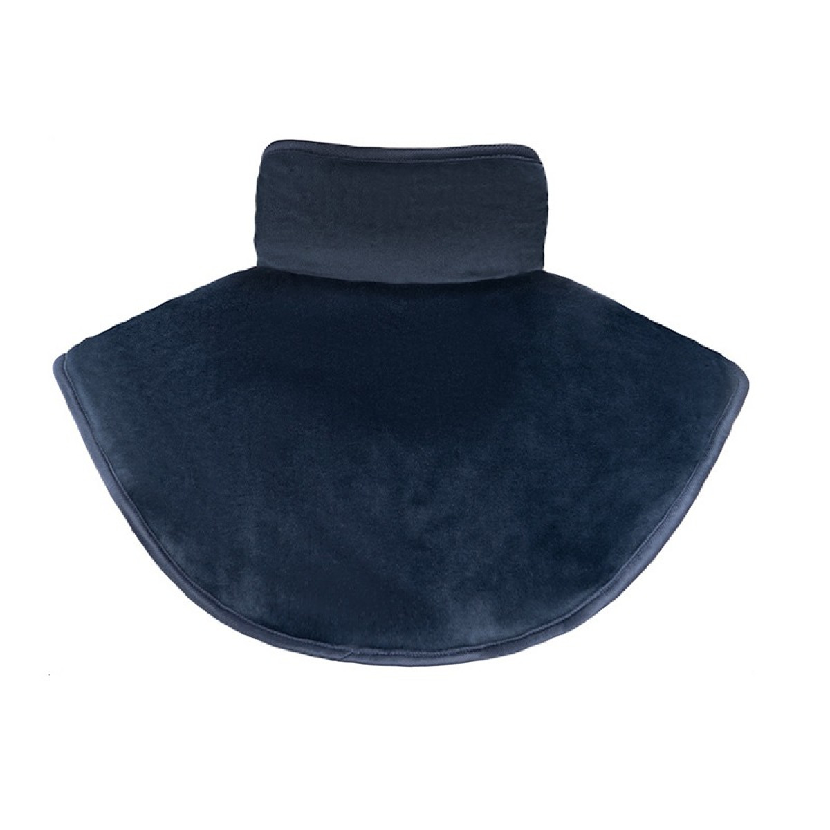 Ciemnoniebieski ochraniacz na szyję z kołnierzem i szeroką podstawą.