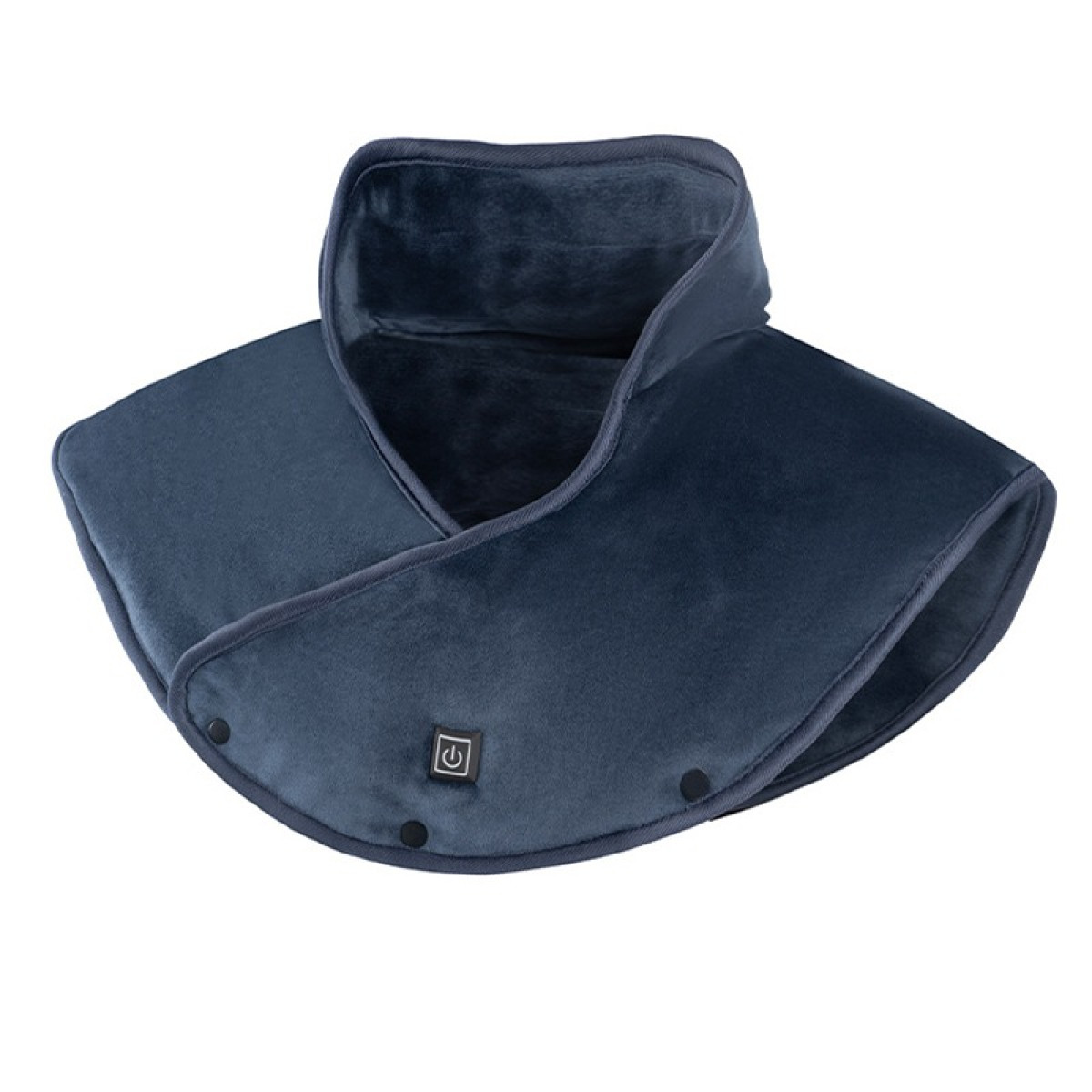 Niebieski, miękki podgrzewacz karku z przyciskiem zasilania.