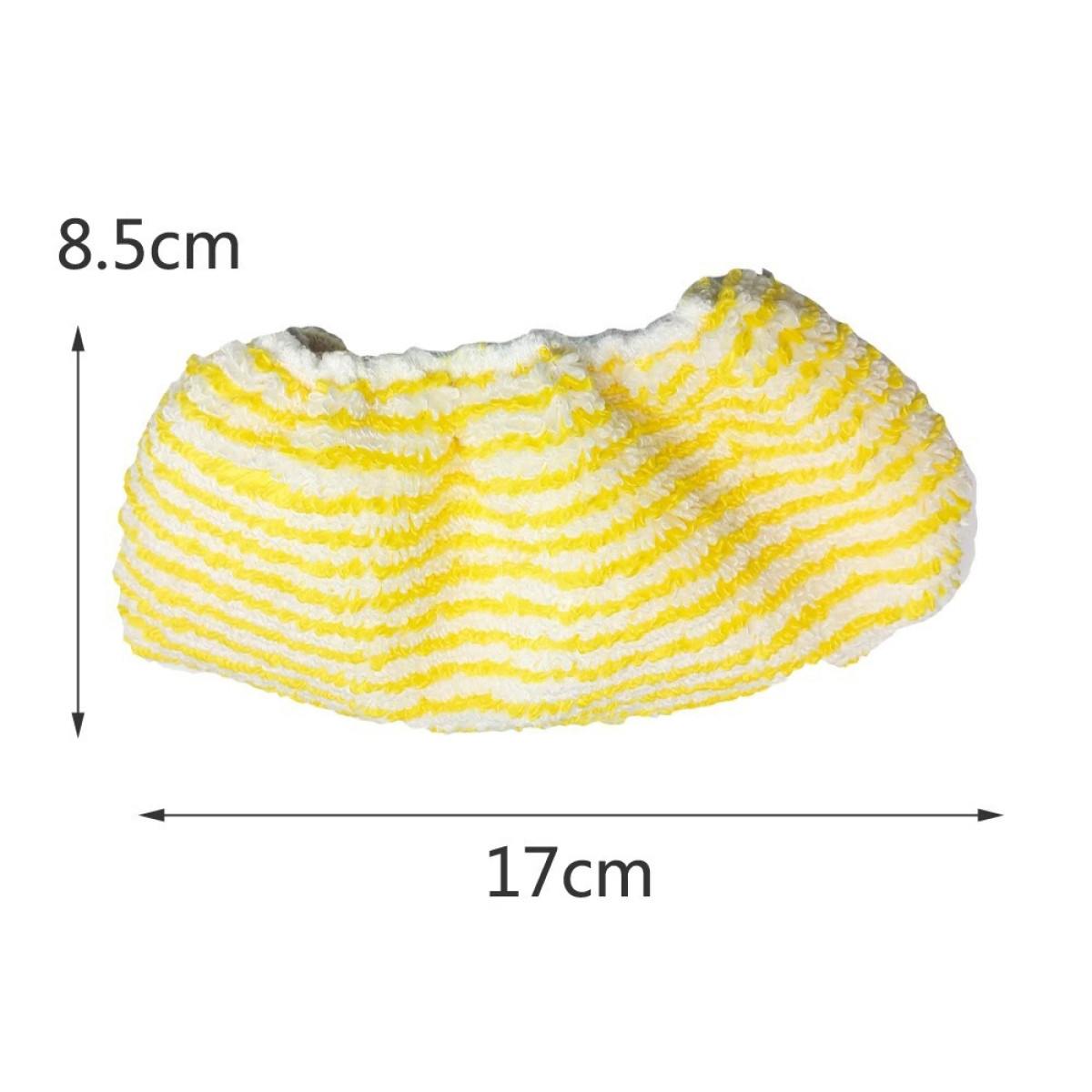 Ein gelb-weißer Wischbezug mit Streifen, 17x8.5cm.