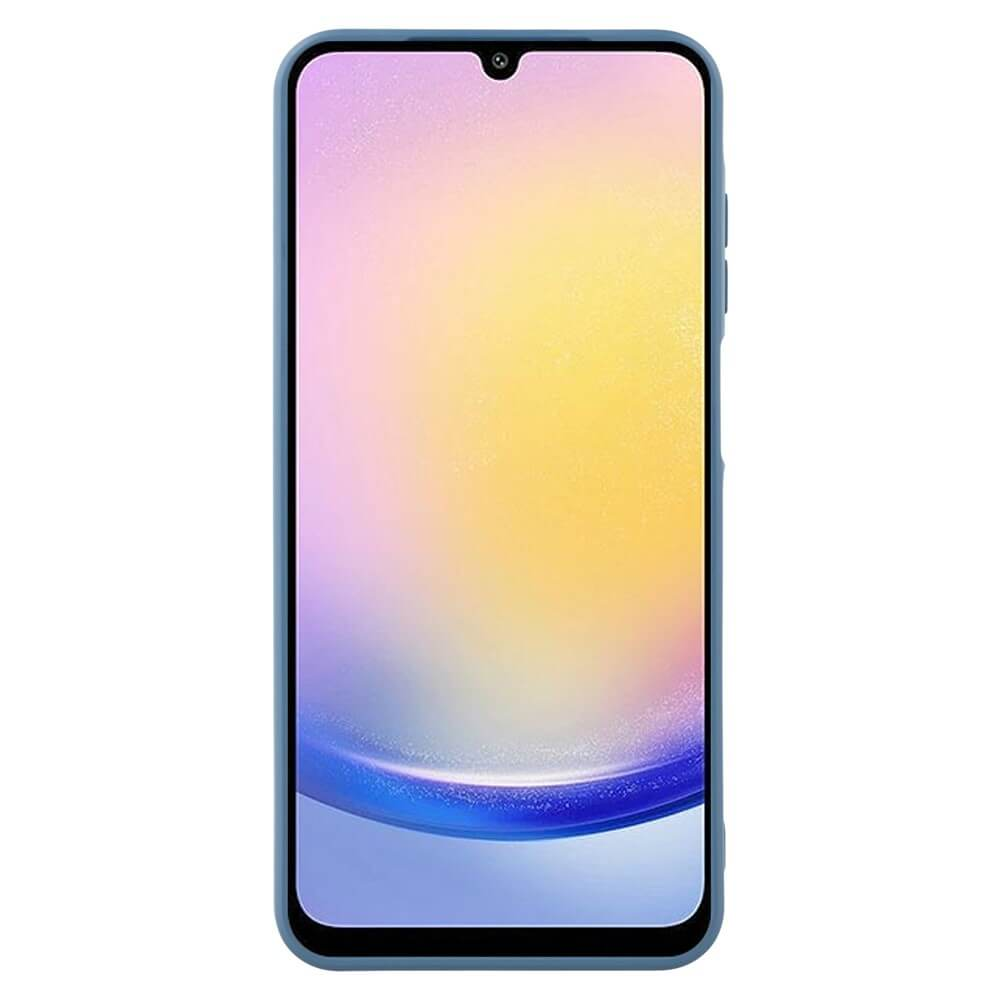 Ein blaues Smartphone mit einem Farbverlauf-Display, das von hellgelb bis blau reicht.
