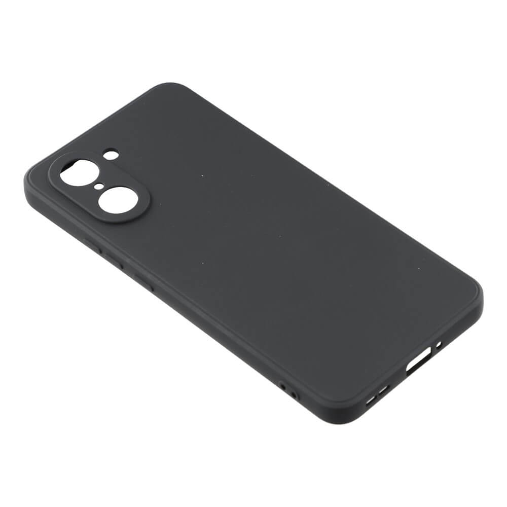 Una custodia nera per telefono con ritagli per fotocamera e porte.