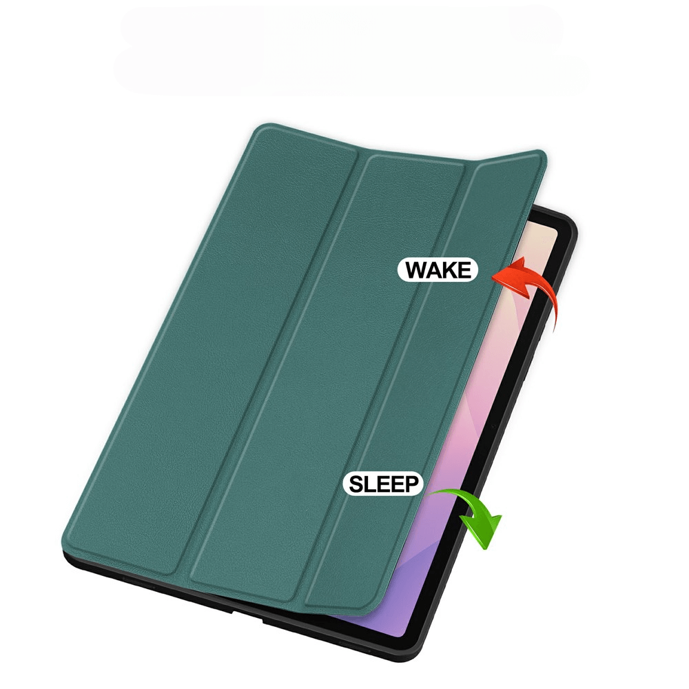 Grüne Tablet-Hülle mit roten und grünen Pfeilen, die Wake und Sleep anzeigen.