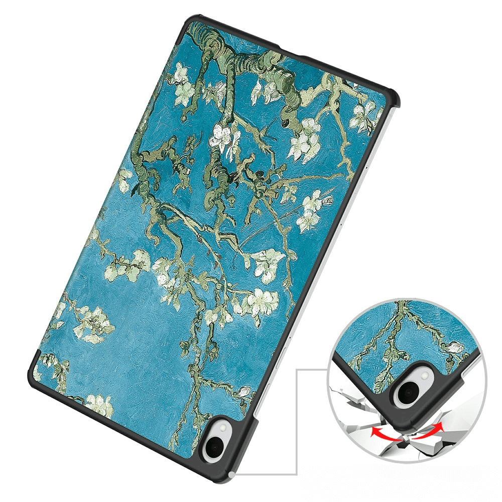 Tablet-Hülle mit Van-Gogh-Motiv, blaue Leinwand mit blühenden Zweigen.