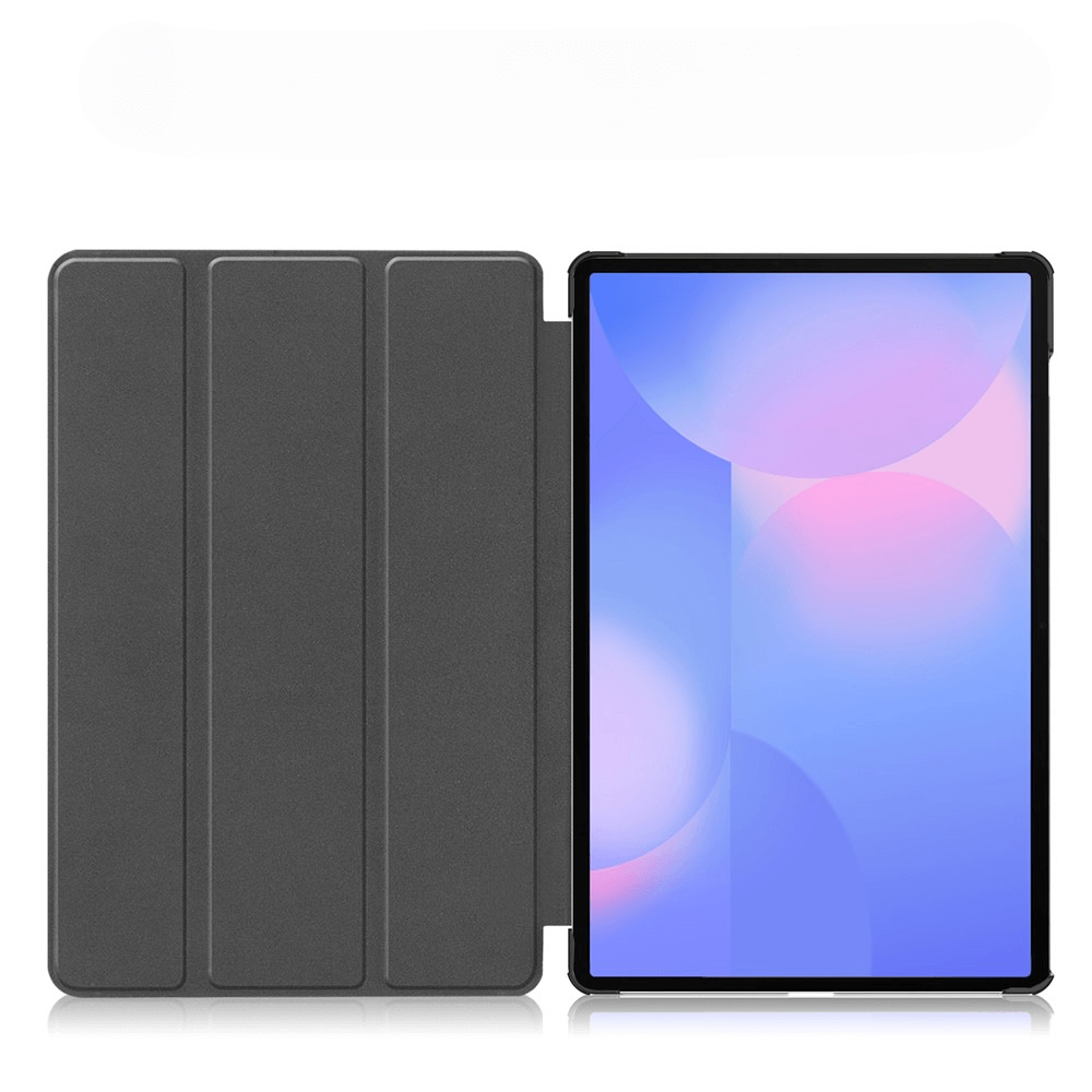 Ein dunkler Tablet-Ständer mit einem Bildschirm, der ein abstraktes Muster zeigt.