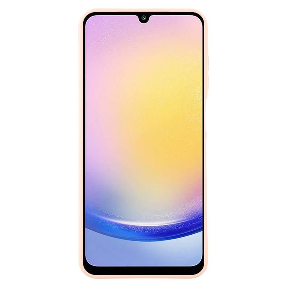 Uno smartphone rosa chiaro con un gradiente sullo schermo.
