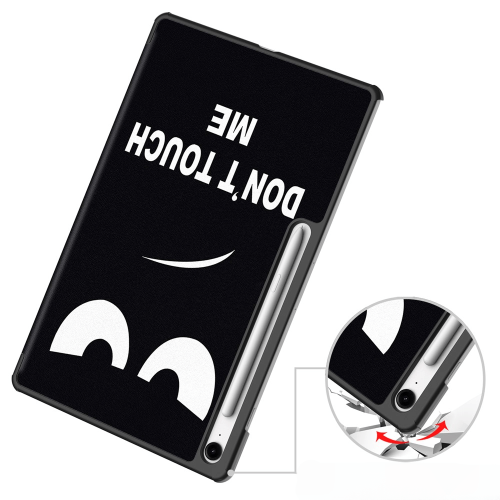 Schwarze Tablet-Hülle mit weißem Gesicht und Text 'DON'T TOUCH ME'.