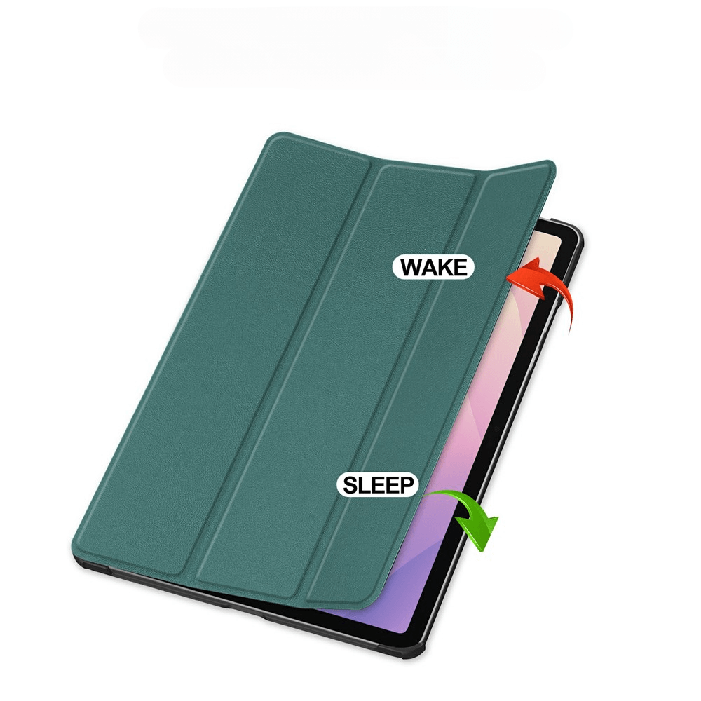 Ein grüner Tablet-Ständer mit Pfeilen, die Wake und Sleep anzeigen.