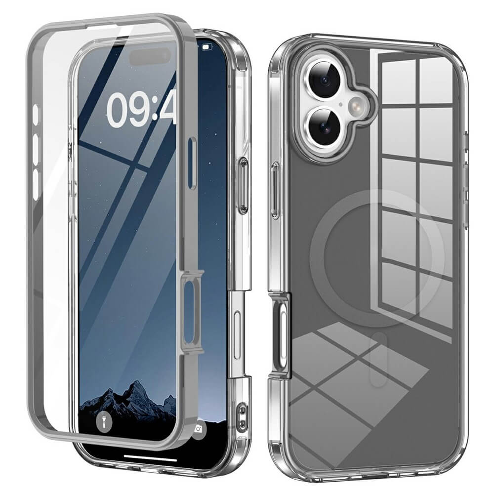 Coque de téléphone transparente en deux parties avec un écran d'iPhone.