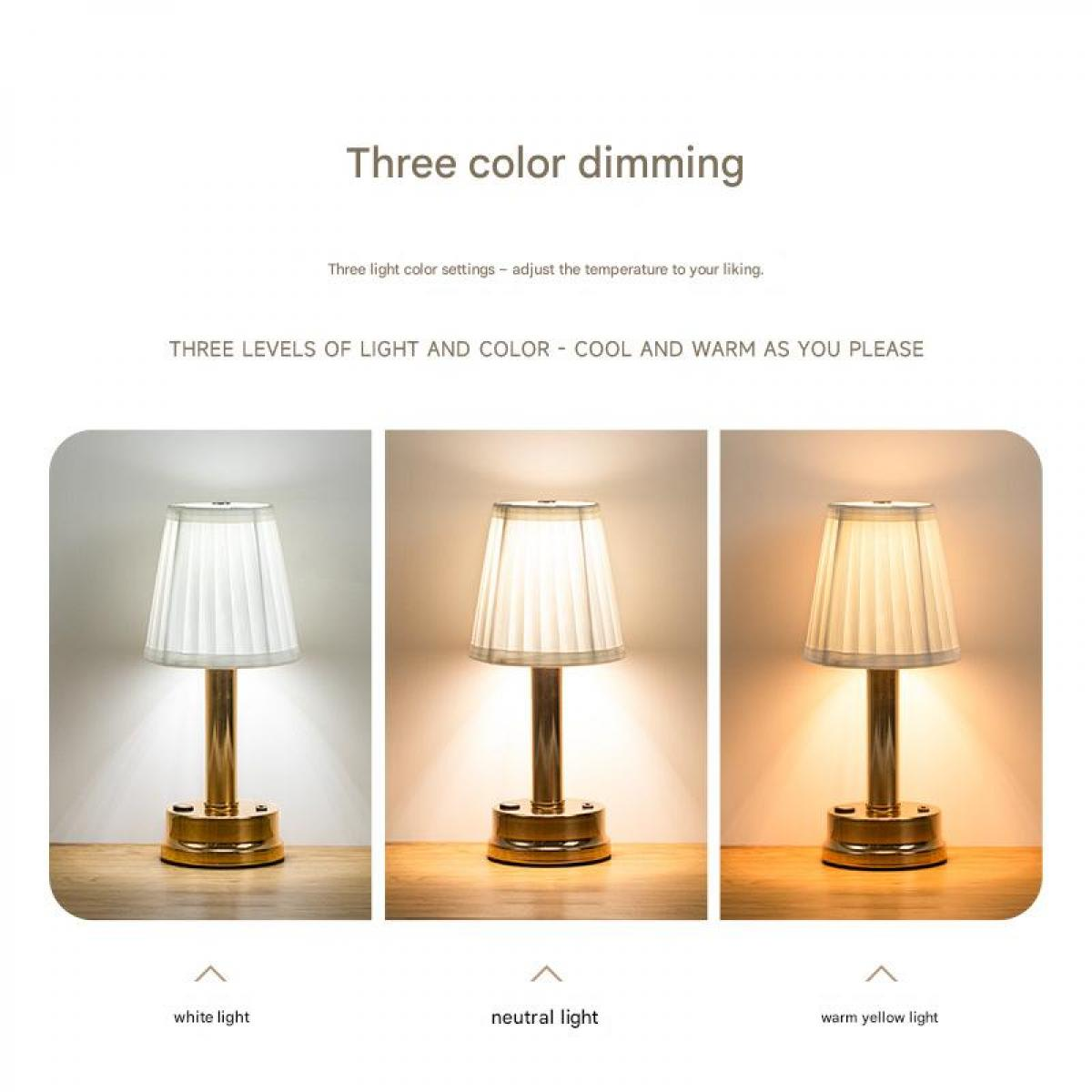 Tischlampe mit drei Farbtemperaturen: weiß, neutral und warm.