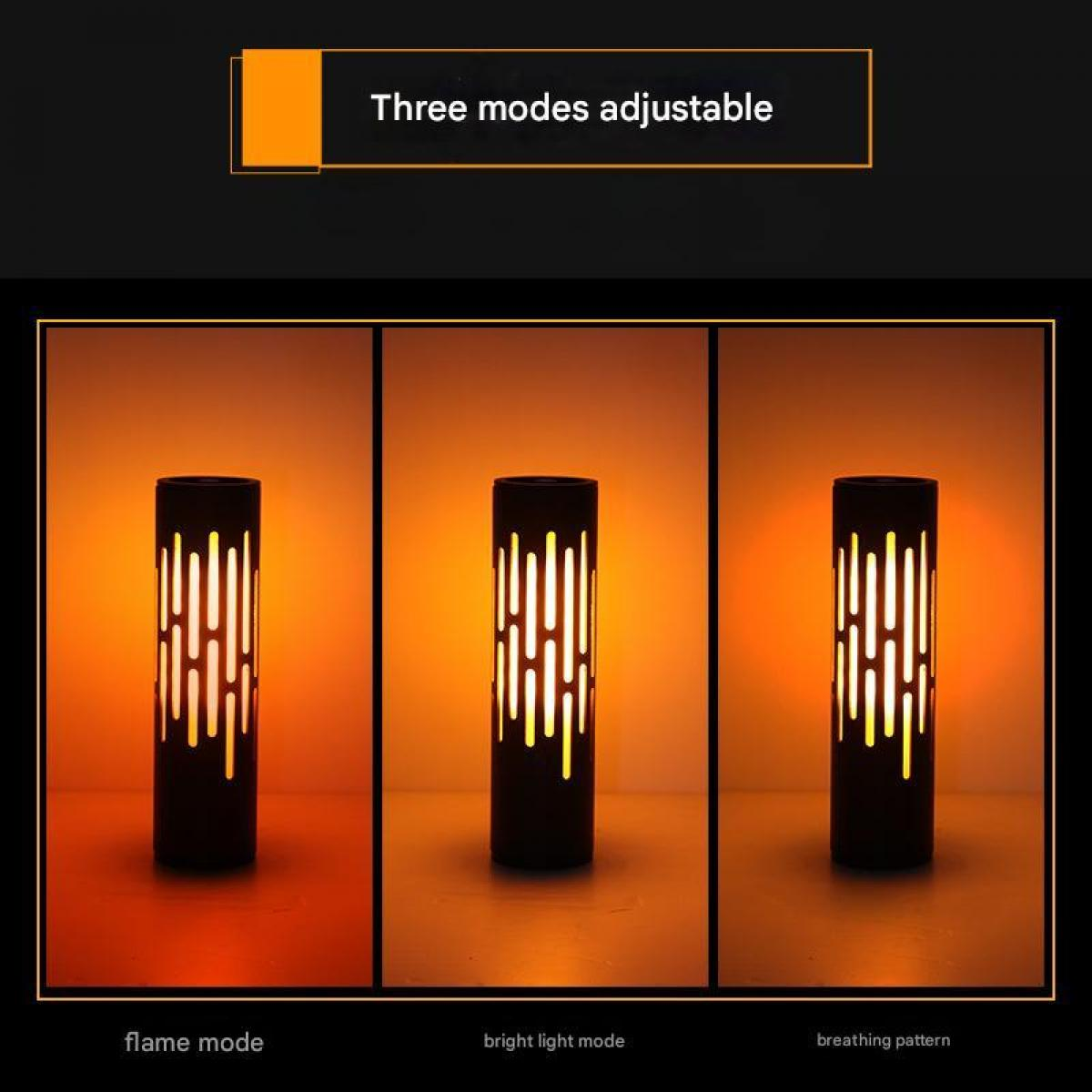Drei Lampen zeigen verschiedene Leuchtmodi: Flamme, helles Licht, Atemmuster.