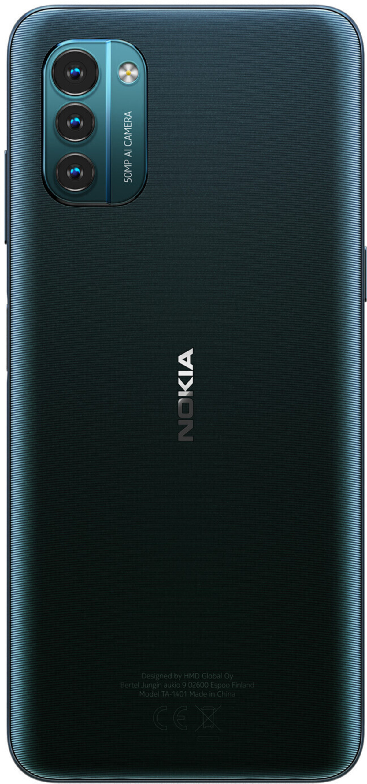 Dunkelgrünes Nokia-Smartphone mit Dreifachkamera und "Nokia"-Logo.