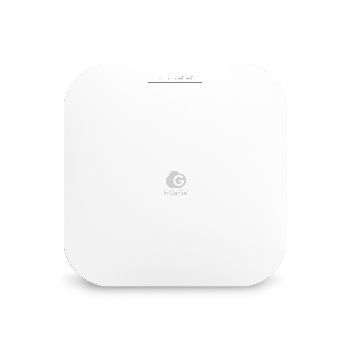 Un dispositivo rettangolare bianco con angoli arrotondati e logo EnGenius.