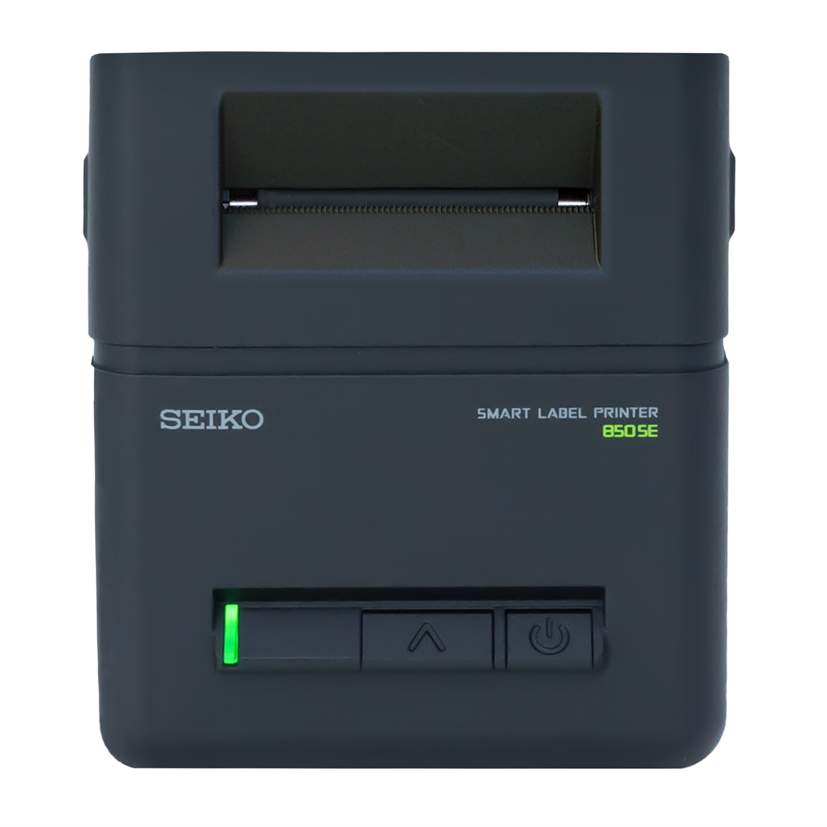 Ein dunkler Seiko Smart Label Drucker 850SE mit grüner LED und Tasten.