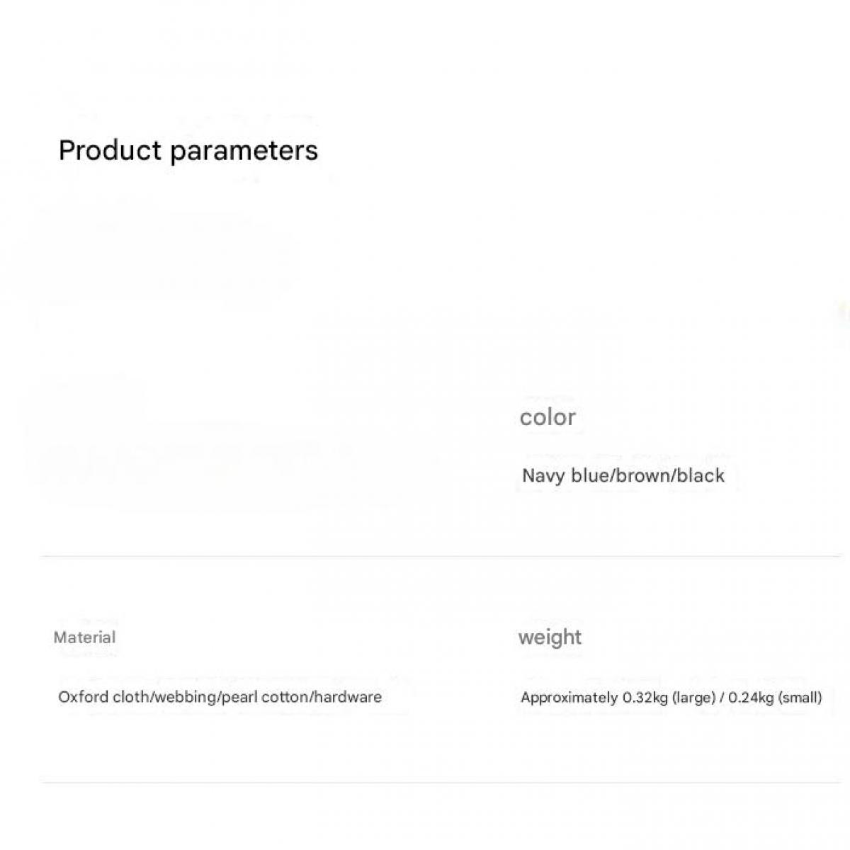Produktparameter: Farbe Marineblau/Braun/Schwarz. Material Oxford/Webbing/Perlbaumwolle/Hardware. Gewicht ca. 0,32kg (groß) / 0,24kg (klein).