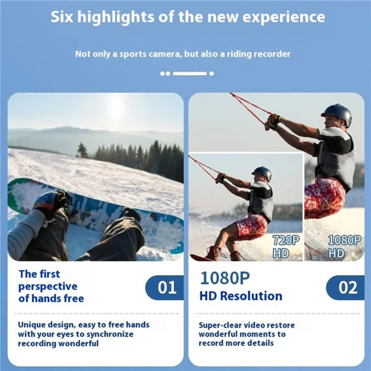 Ein Snowboarder liegt im Schnee; ein Wassersportler zieht eine Linie auf dem Wasser.
