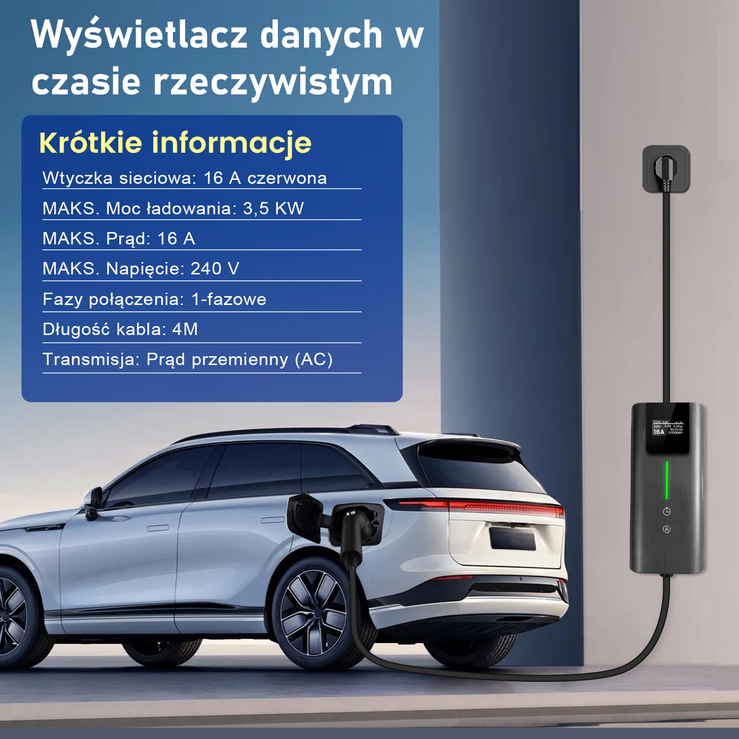Biały samochód elektryczny podłączony do czarnej stacji ładowania.