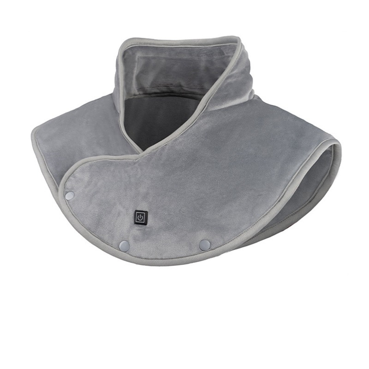 Szary szalik podgrzewany z zatrzaskami i symbolem zasilania.