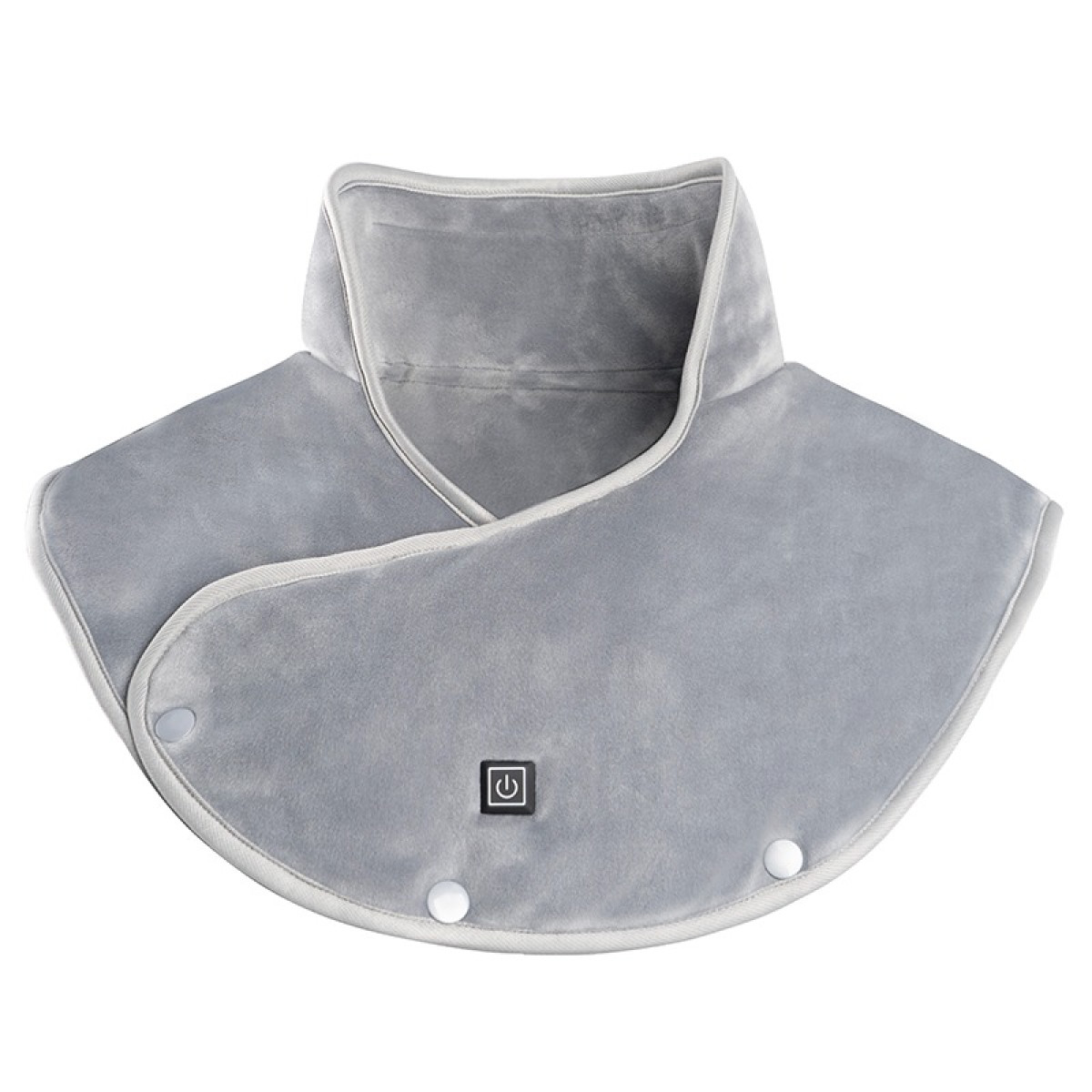 Szary podgrzewacz karku z guzikami i symbolem zasilania.