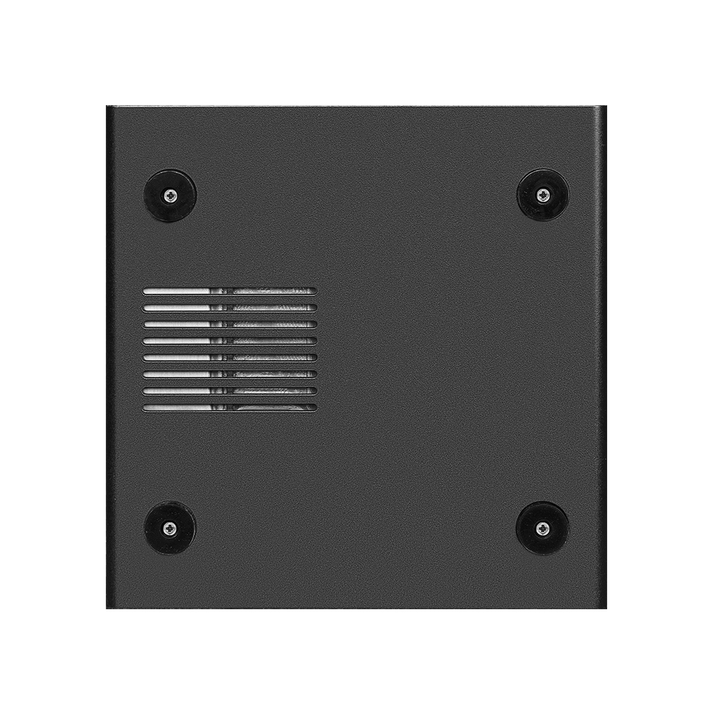 Black casing with four rubber feet and ventilation slots.