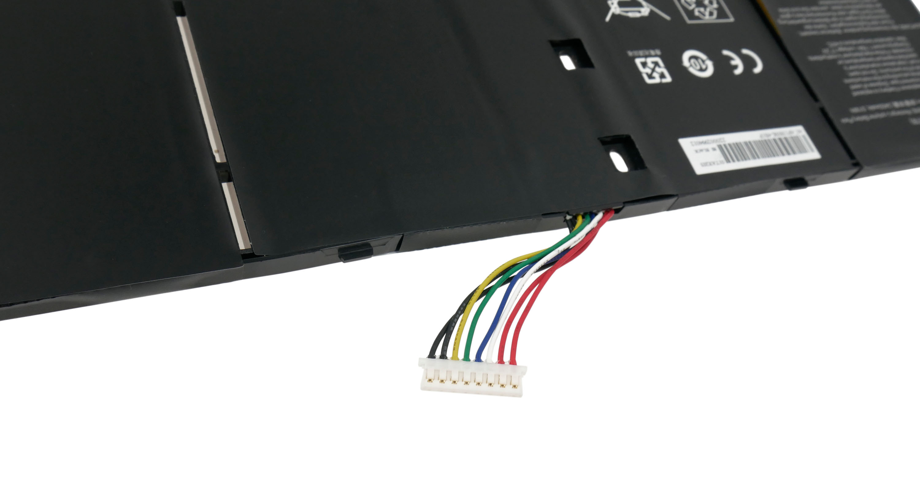 Czarna bateria z dziewięcioma kolorowymi przewodami i białym złączem.