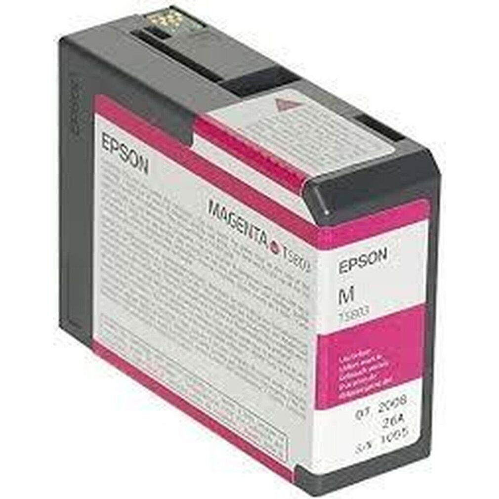 Epson Magenta T5803 inktcartridge met etiket en connectoren.
