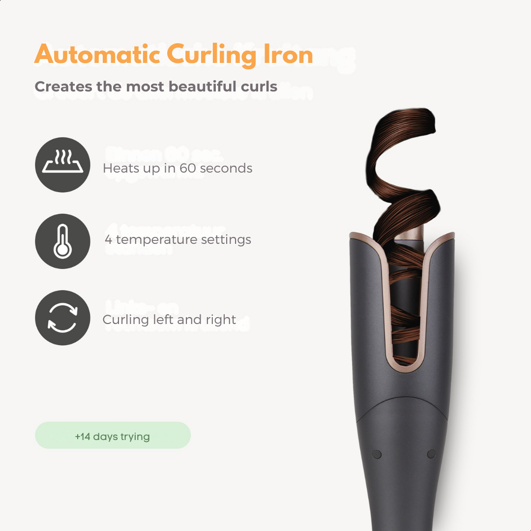Automatic curling iron heats in 60 secs with 4 settings.