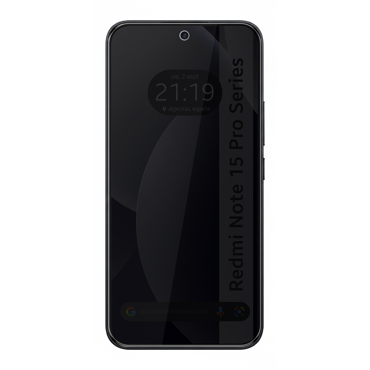 Uno smartphone nero mostra l'ora 21:19 e "Redmi Note 15 Pro Series".