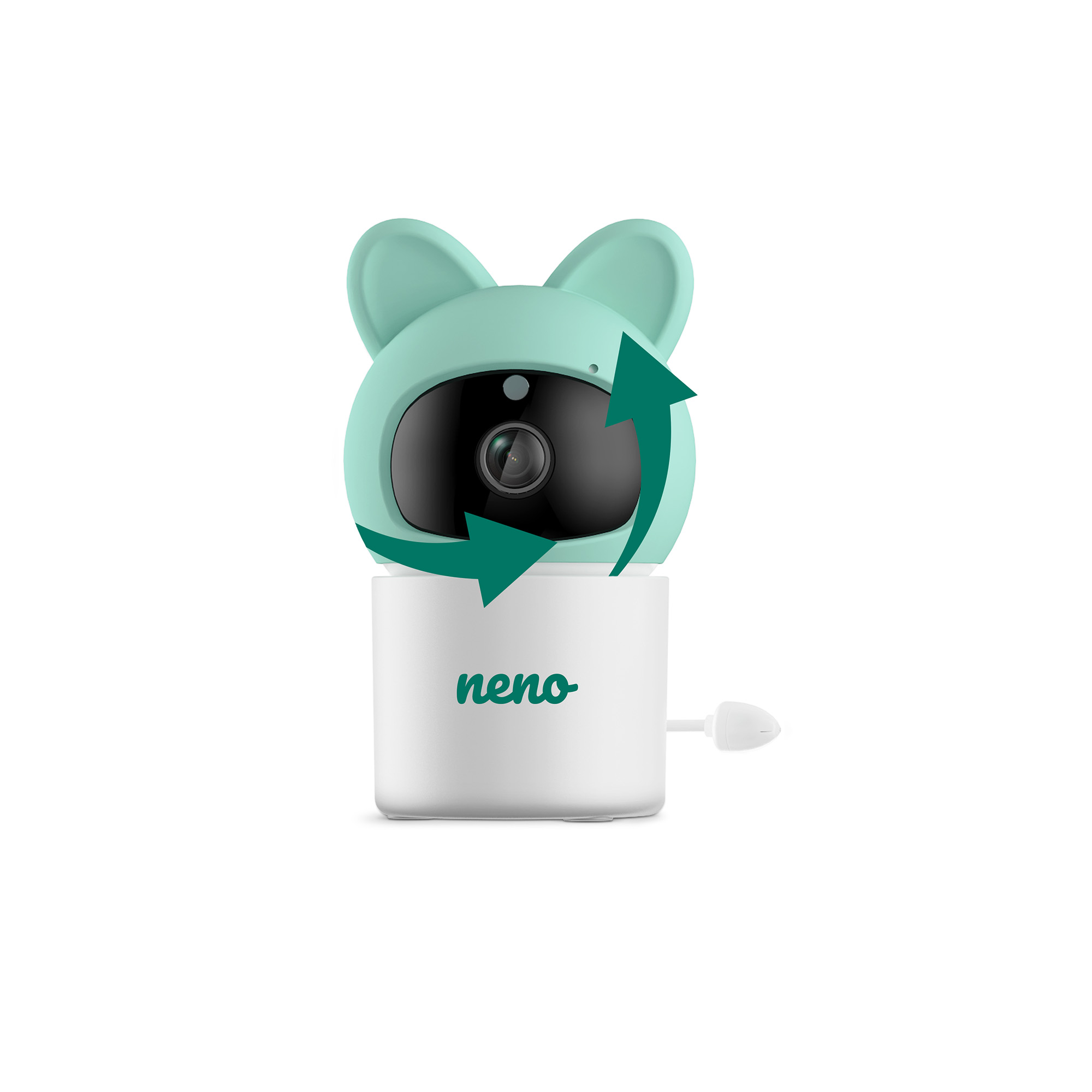 Ein mintgrüner Baby-Monitor mit Katzenohren und Kamera.