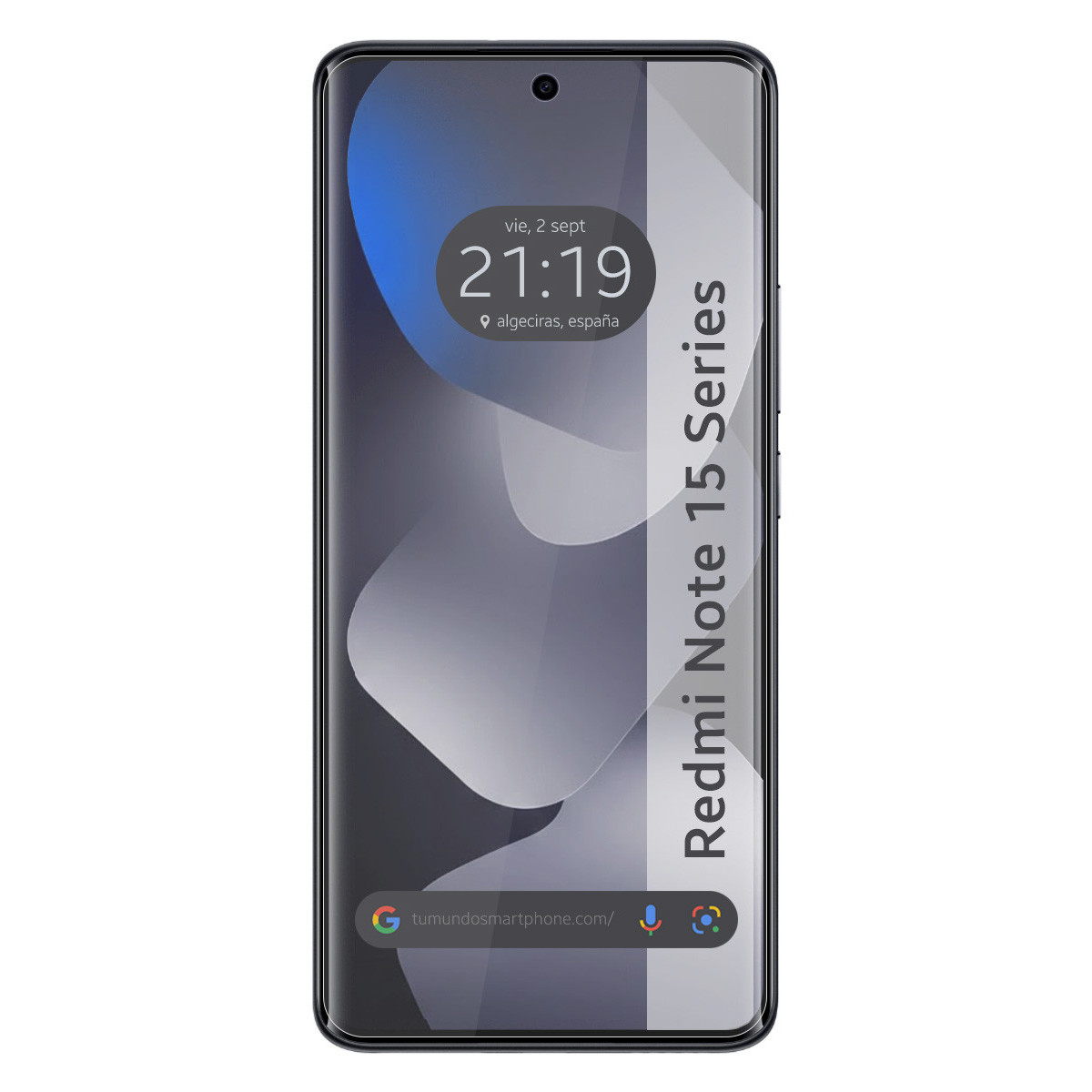 Uno smartphone nero con la scritta "Redmi Note 15 Series" sullo schermo.