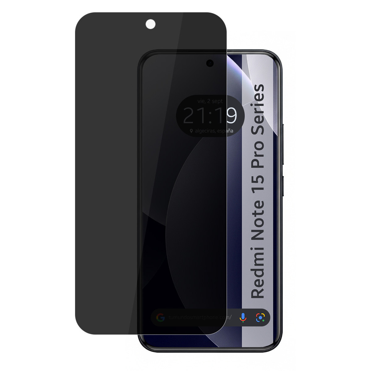 Una protezione per schermo privacy nera giace su uno smartphone.