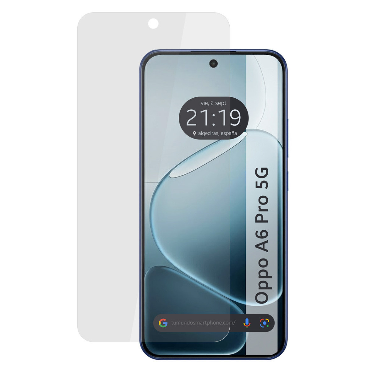 Una protezione dello schermo per uno smartphone con cornice blu.