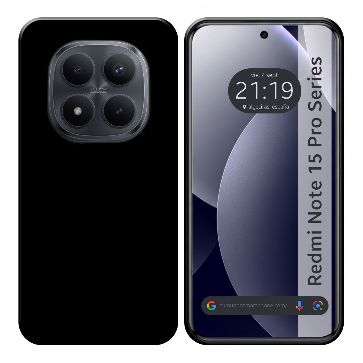 Smartphone nero con fotocamera da 200MP e schermo acceso.