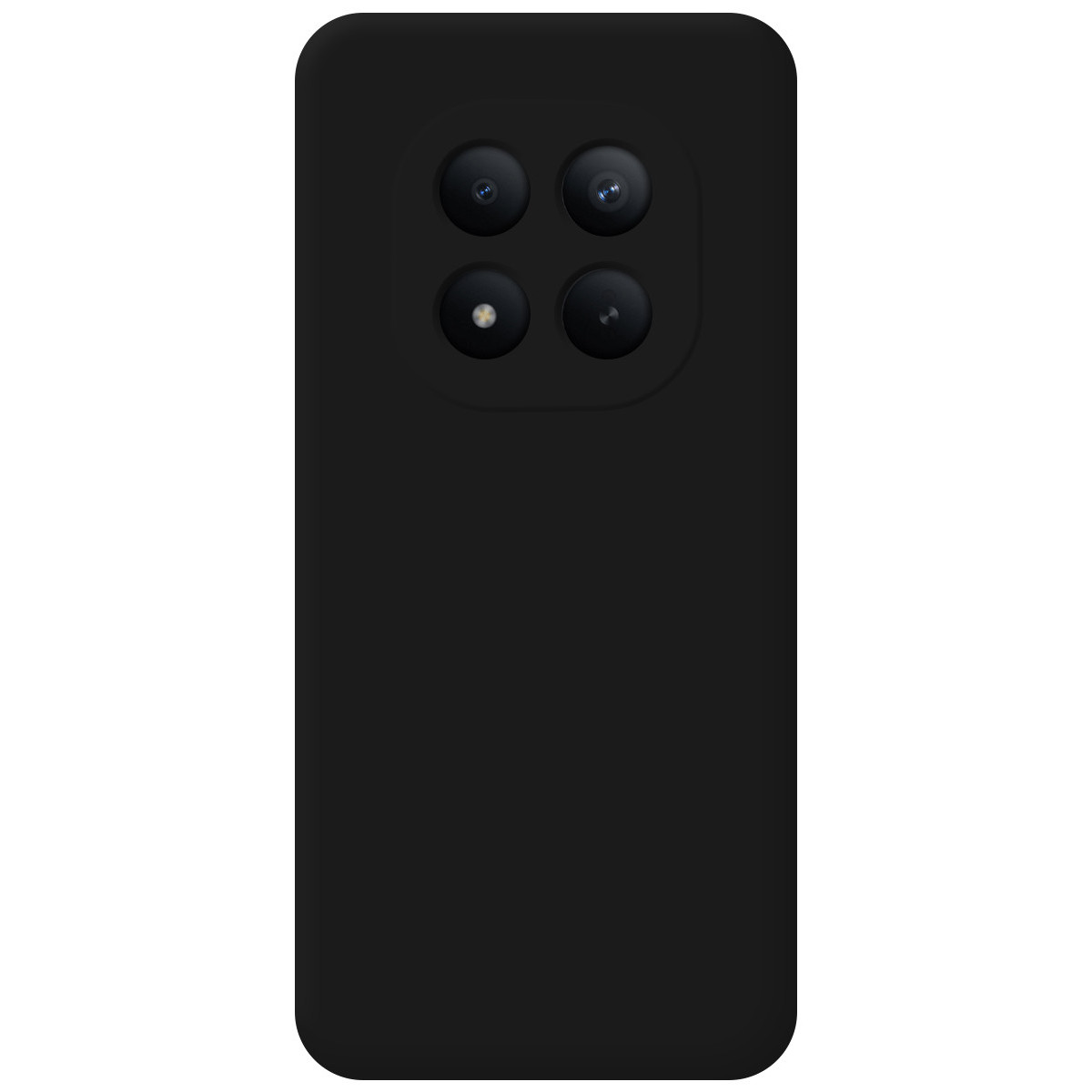Custodia nera per telefono con quattro obiettivi della fotocamera sul retro.