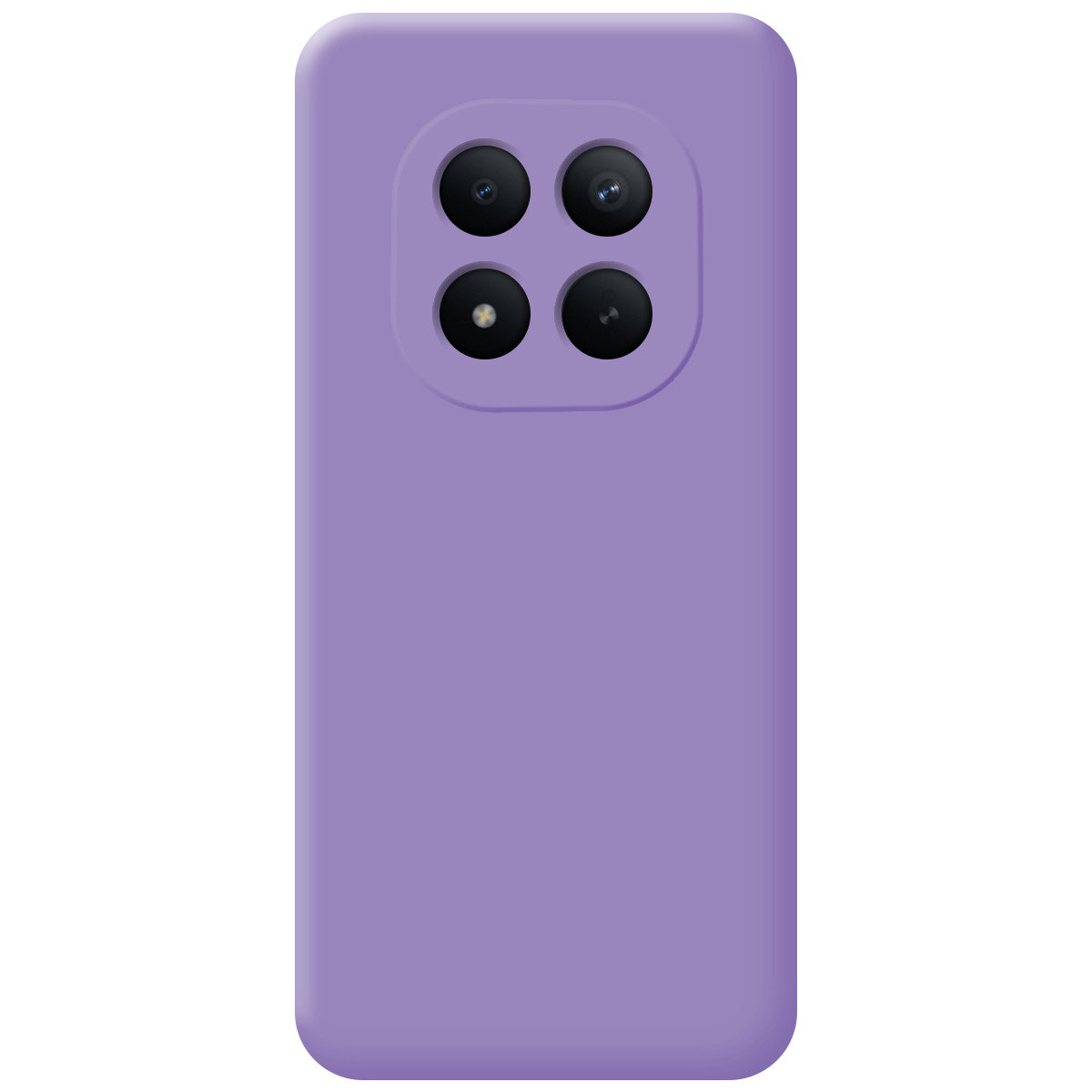 Funda de teléfono morada con cuatro lentes de cámara atrás.