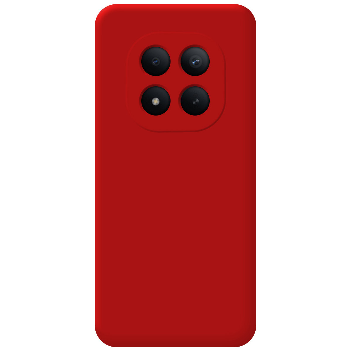 Cover rossa per telefono con quattro fotocamere sul retro.