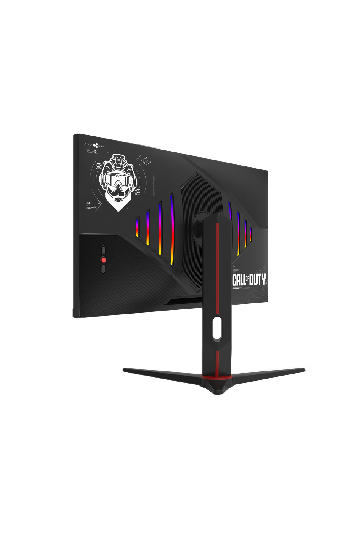 Call of Duty logosu, RGB aydınlatma ve fütüristik tasarıma sahip siyah monitör.