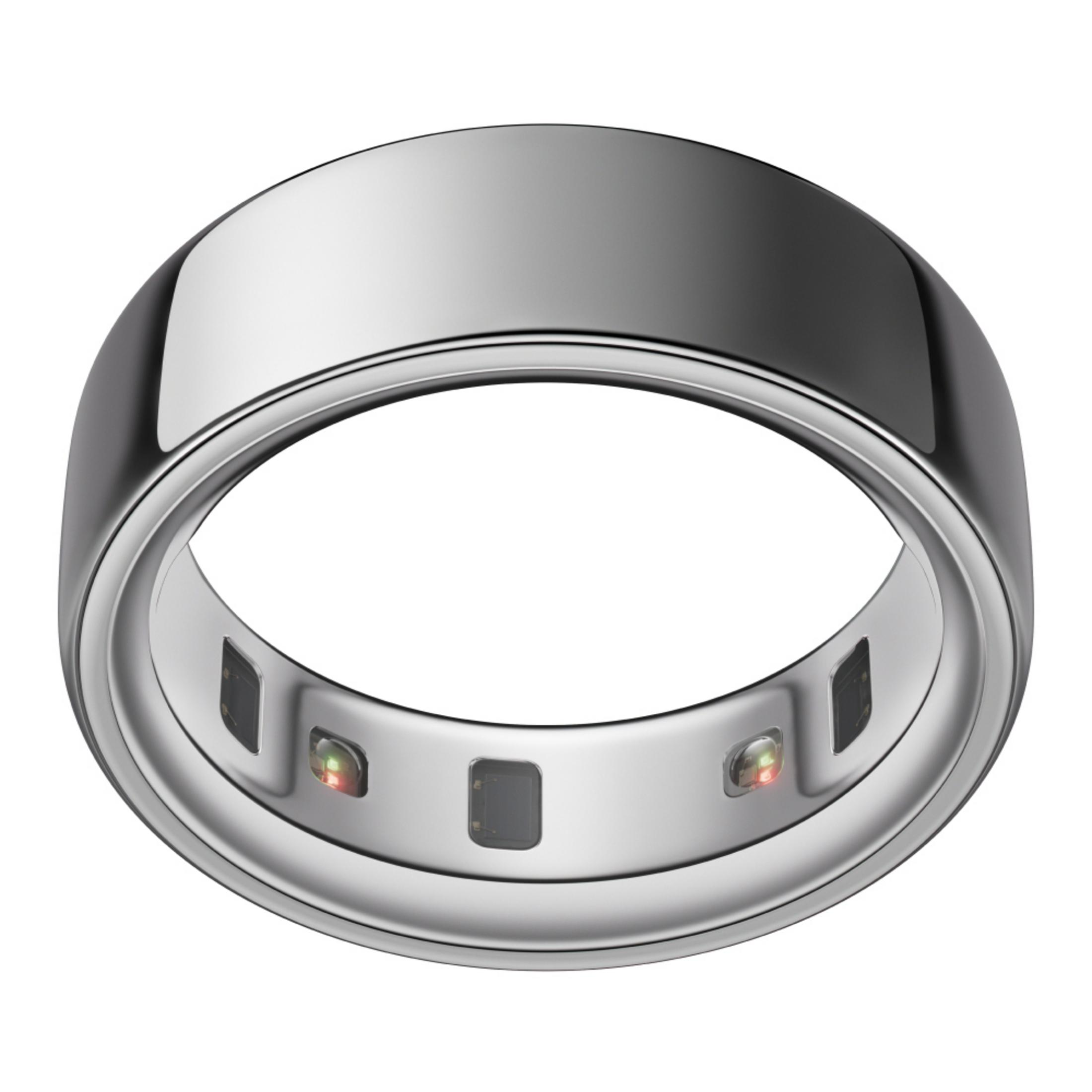Ein silberner Ring mit Sensoren und Lichtern auf der Innenseite.