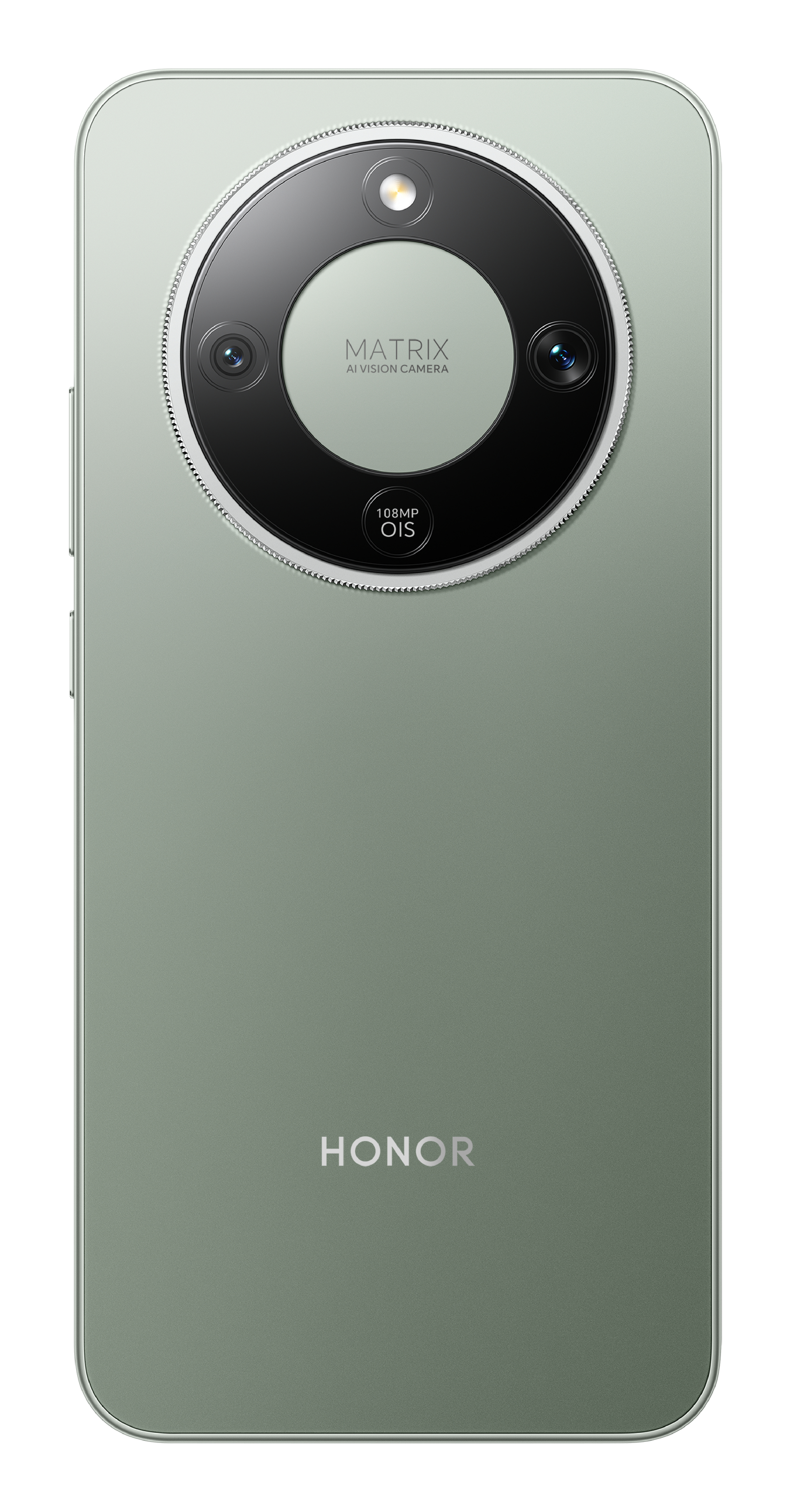 Tył zielonego smartfona Honor z potrójnym aparatem i OIS 108MP.