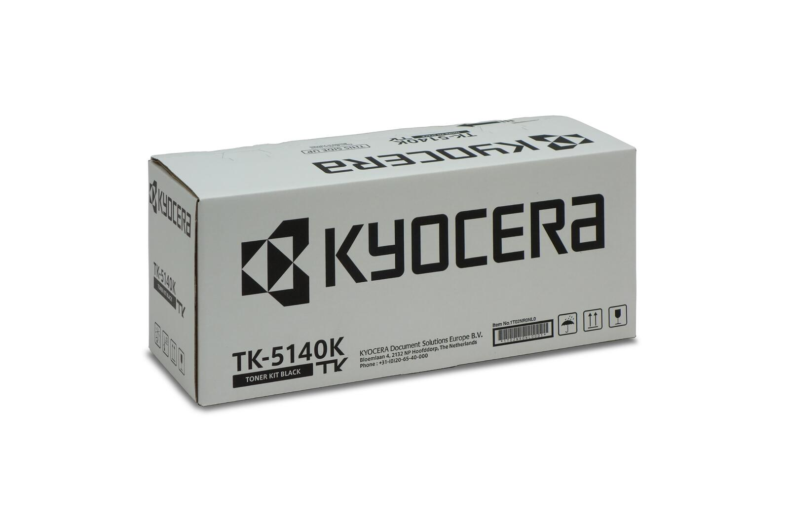 Pudełko czarnego tonera Kyocera TK-5140K z logo i tekstem.