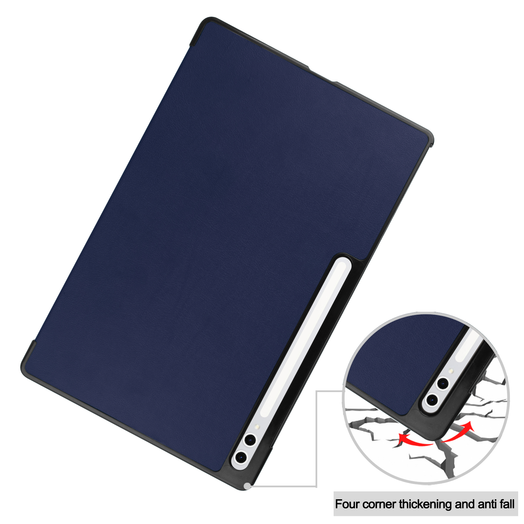 Custodia blu scuro per tablet con portapenne, ispessimento a quattro angoli.