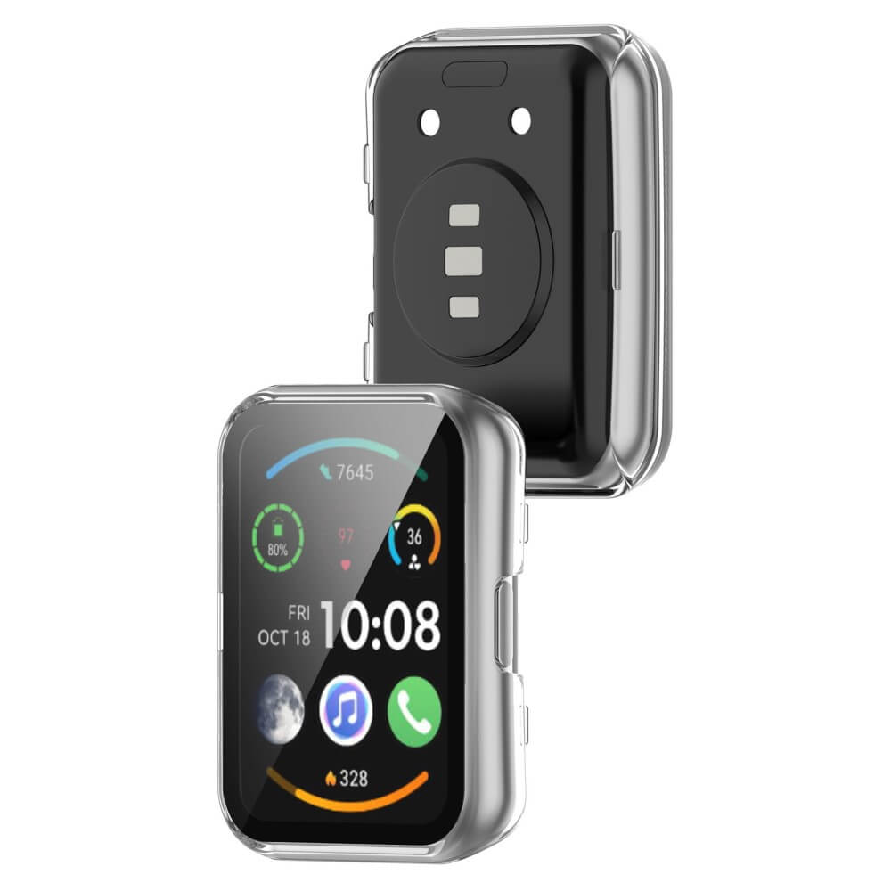 Montre connectée argentée avec dos noir. L'écran affiche l'heure, la date et les signes vitaux.