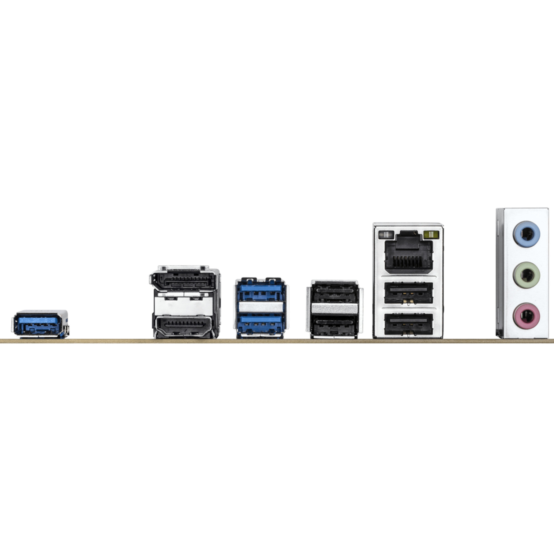 Rear I/O panel with USB, HDMI, LAN, and audio ports.