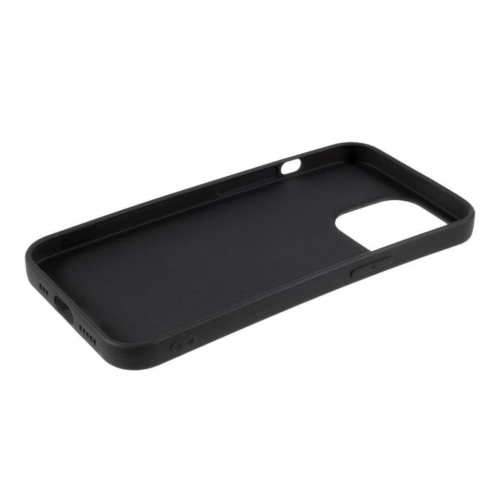 Schwarze Handyhülle mit Aussparungen für Kamera und Tasten.