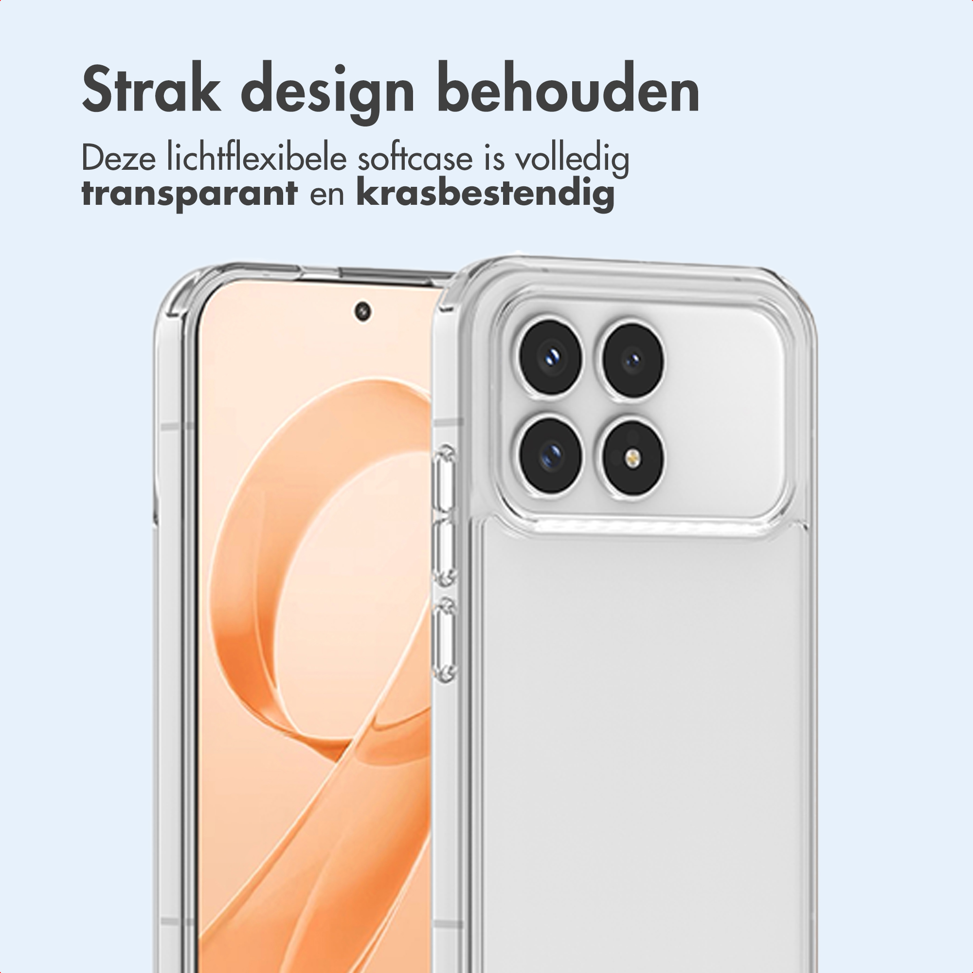 Una cover trasparente per telefono su un telefono con quattro fotocamere.