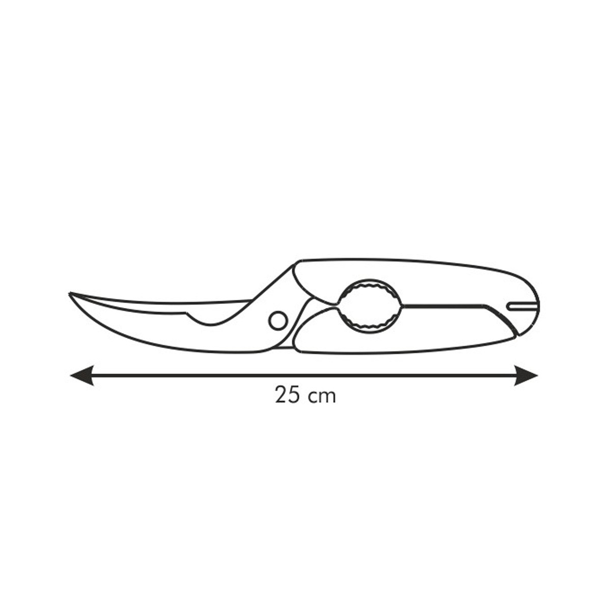 Eine Draufsicht einerinline-cutters mit einer Längenangabe von 25 cm.